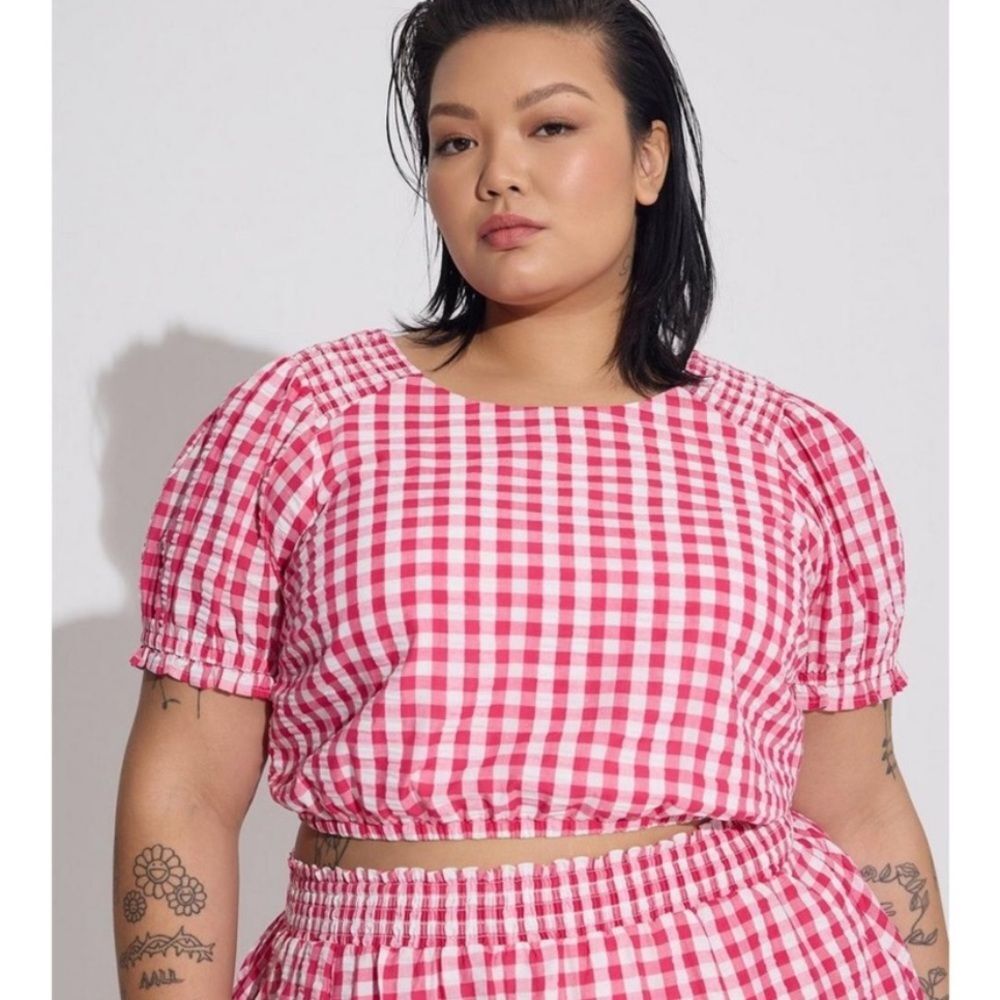 Torrid Cropped Seersucker Smocked Top 4X